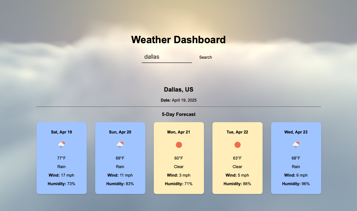 Screenshot of Weather Dashboard Site